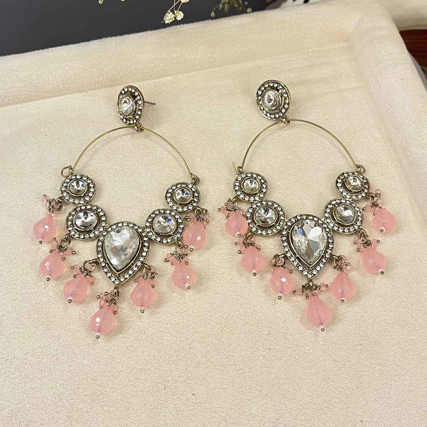Kundan Beads Chandbali Earrings