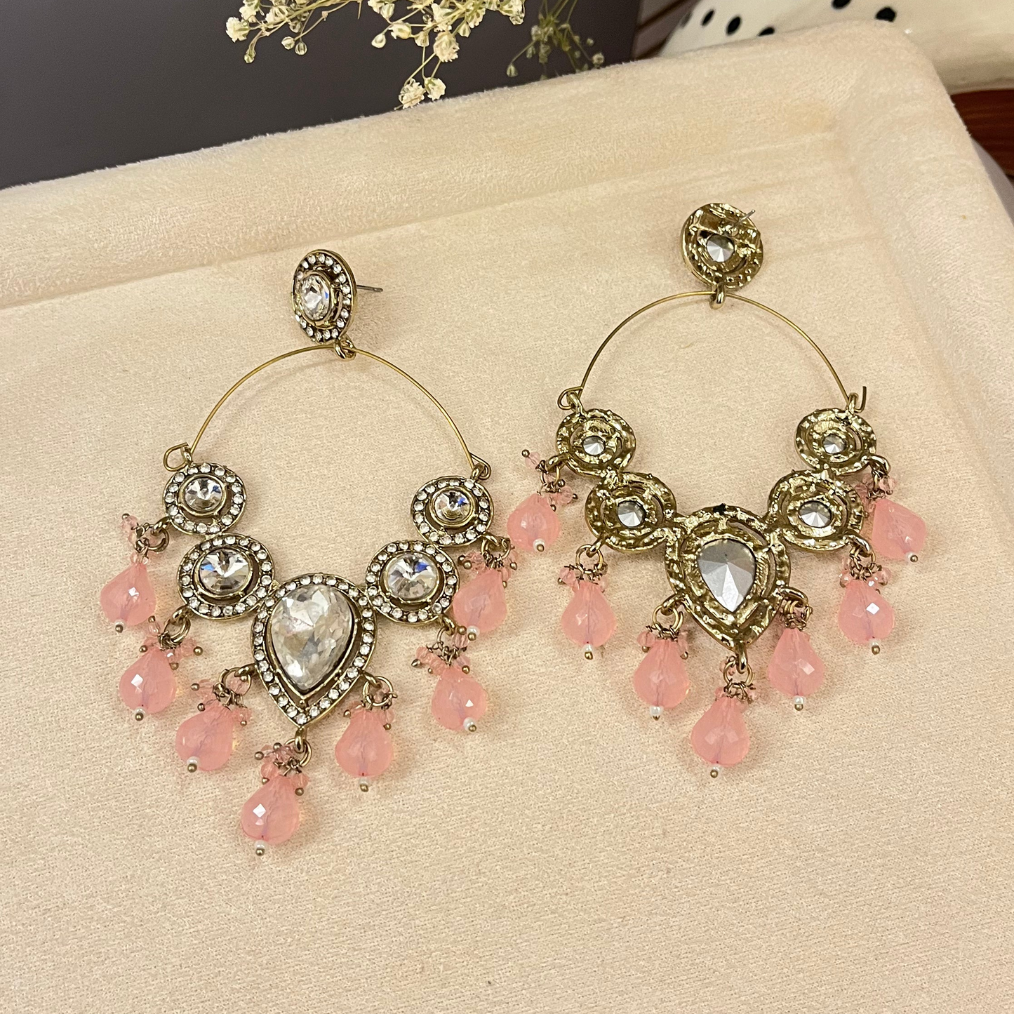 Kundan Beads Chandbali Earrings