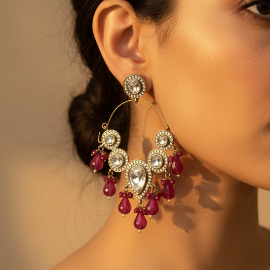 Kundan Beads Chandbali Earrings