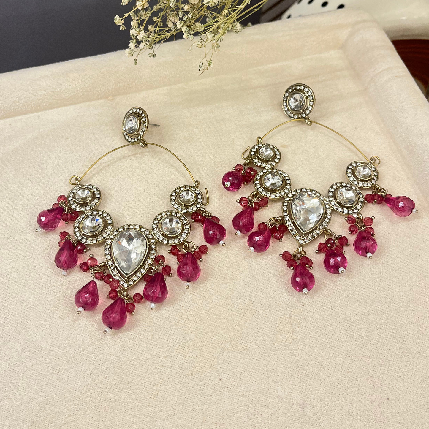 Kundan Beads Chandbali Earrings