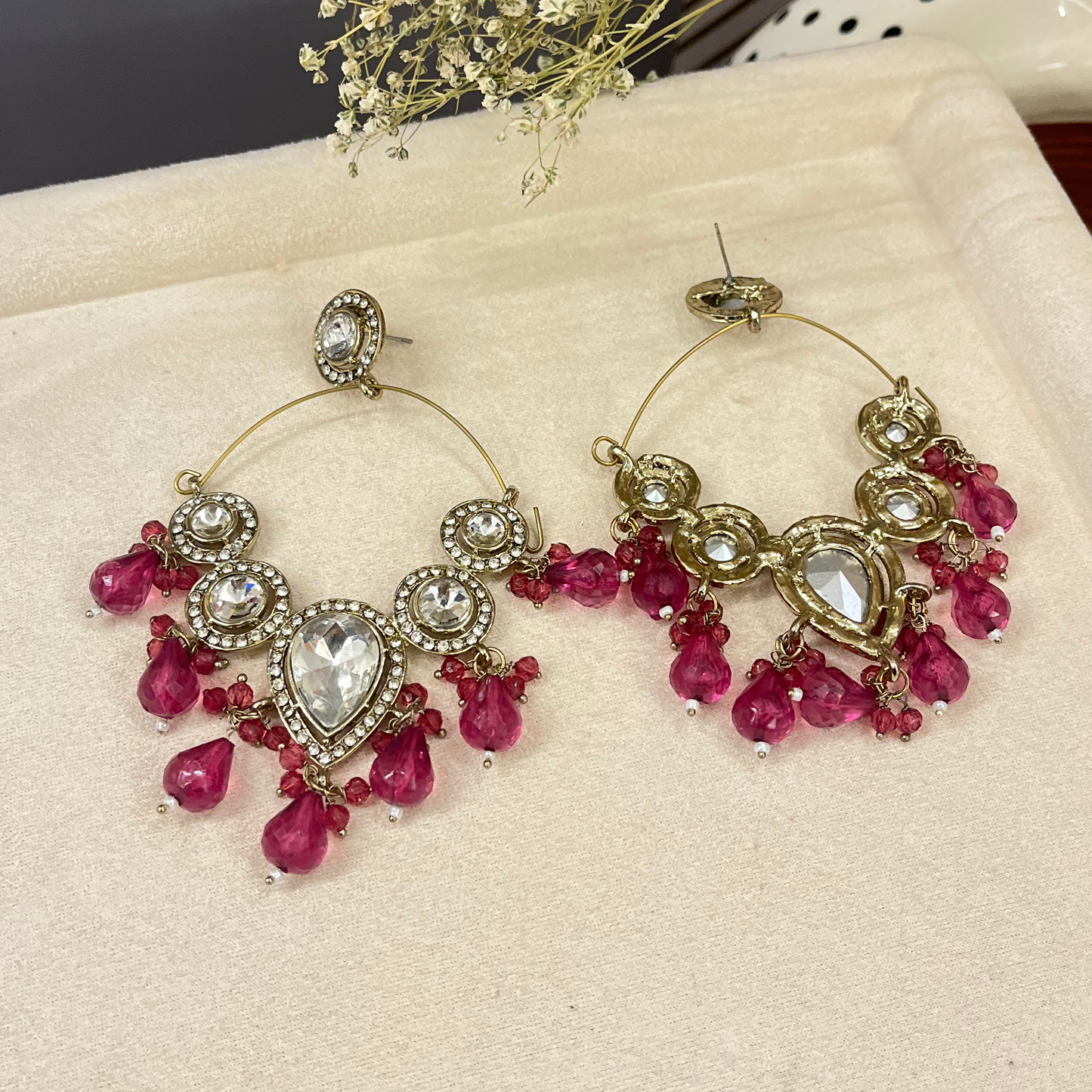 Kundan Beads Chandbali Earrings