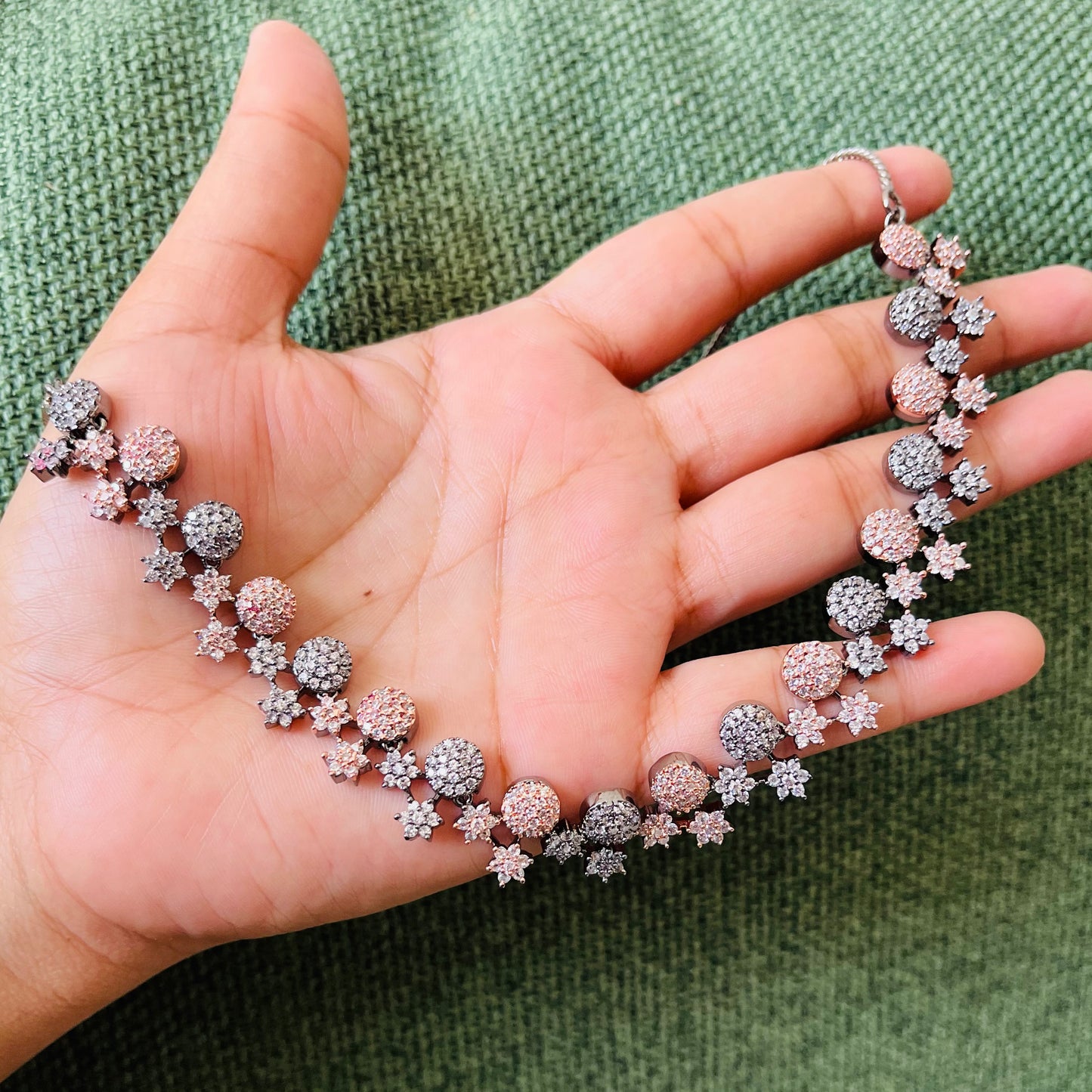 Rosegold Black AD Necklace Set