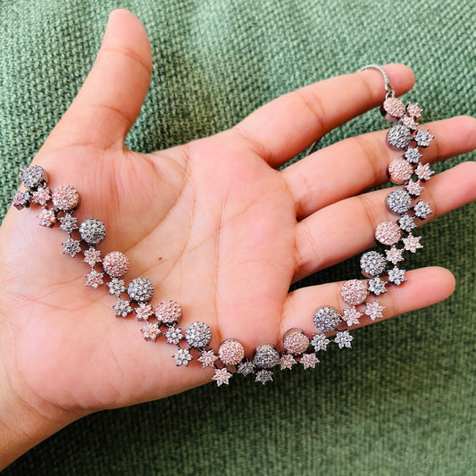 Rosegold Black AD Necklace Set