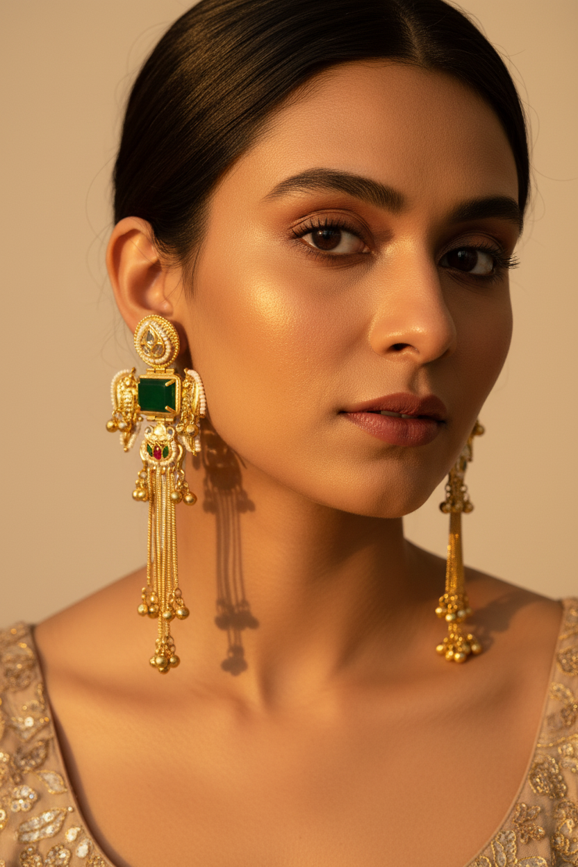 Green Stone Mira Kashmiri Earrings