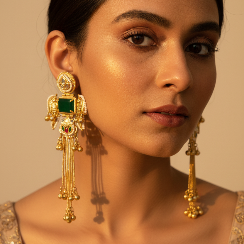 Green Stone Mira Kashmiri Earrings