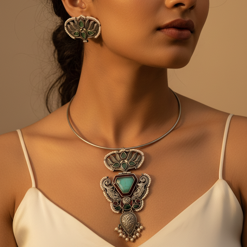 Mint Stone Hasli Necklace Set
