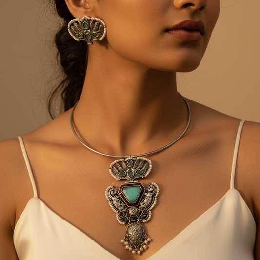 Mint Stone Hasli Necklace Set