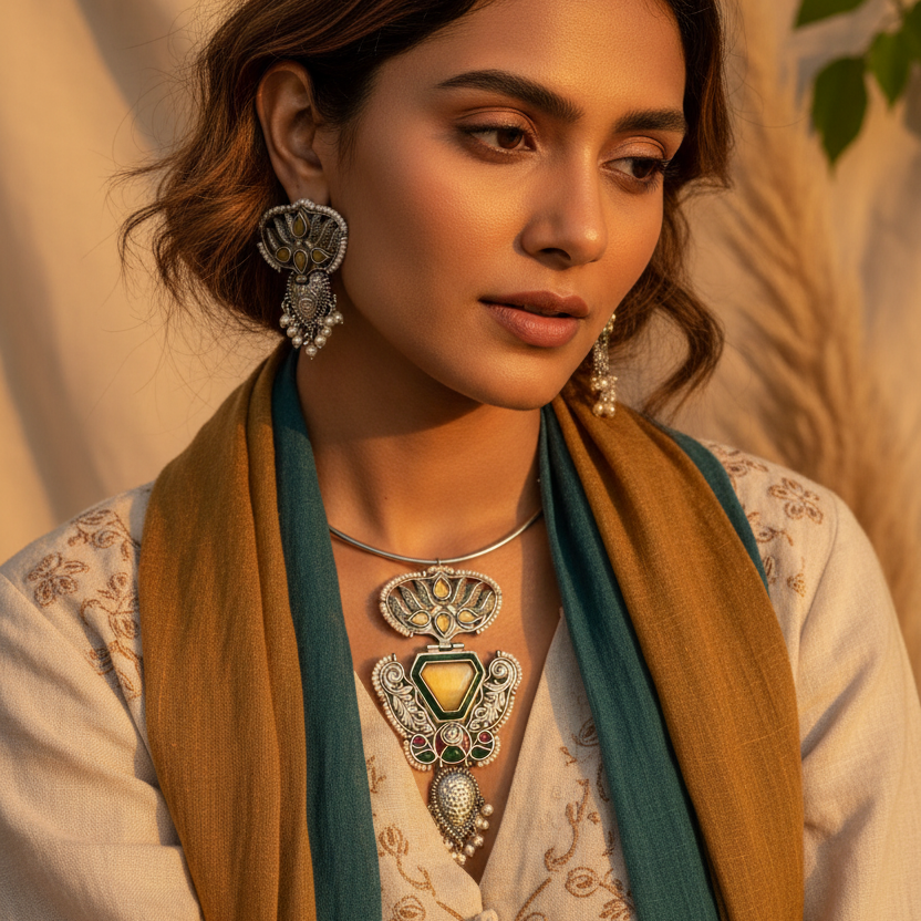 Yellow Stone Hasli Necklace Set
