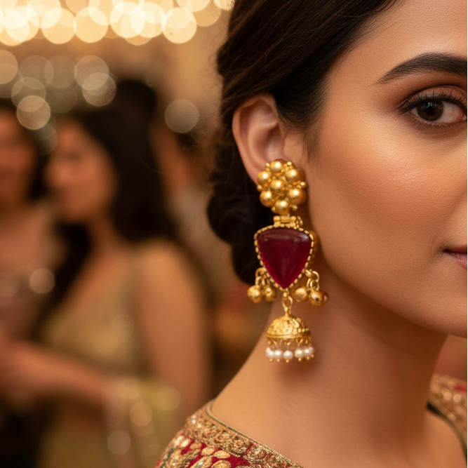 Gold Brass Ghungroo Earrings