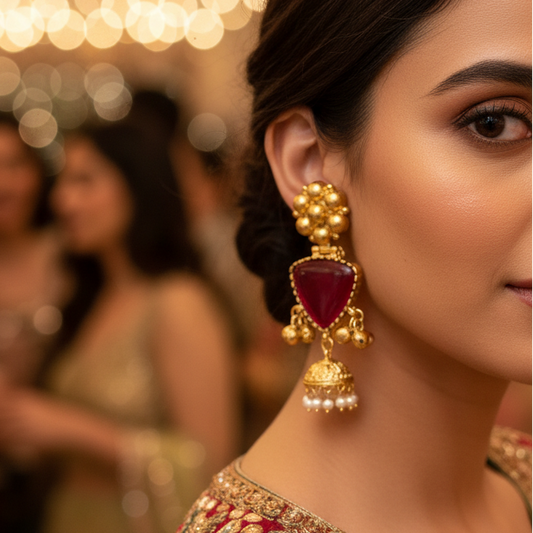 Gold Brass Ghungroo Earrings