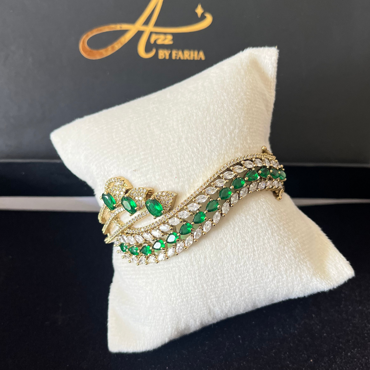 Green & White Stone Cuff Bracelet