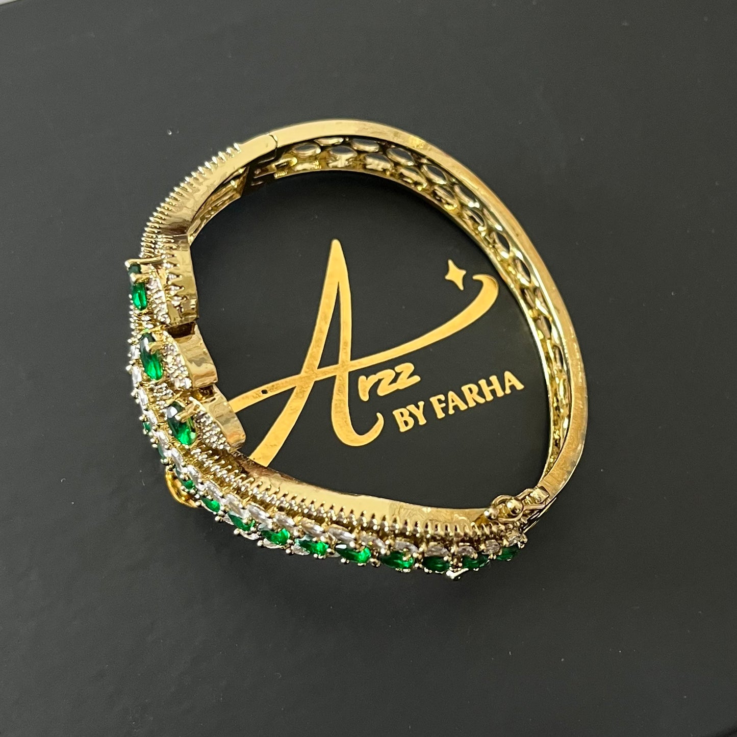 Green & White Stone Cuff Bracelet