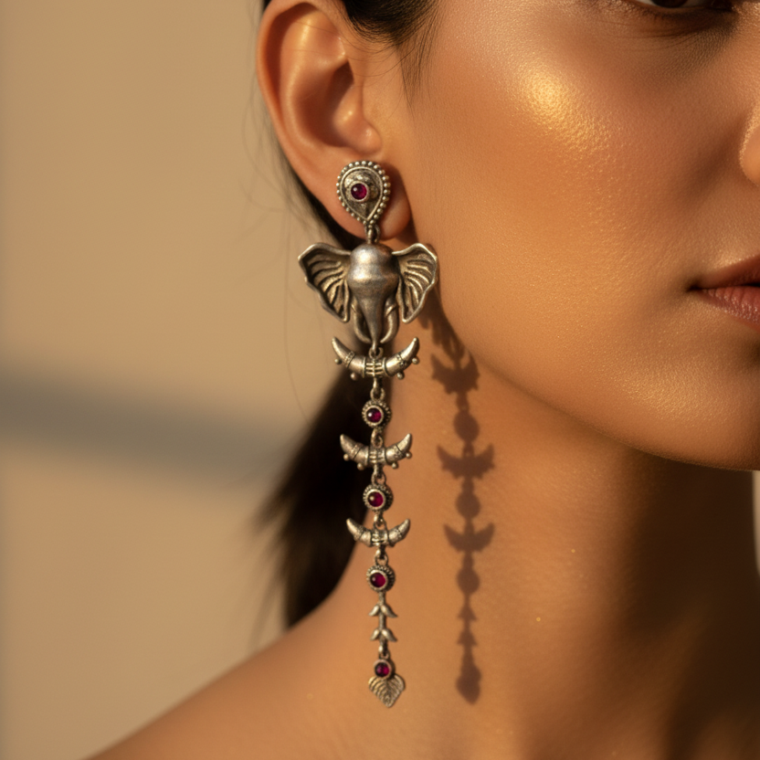 Silver Elephant Drop Earrings
