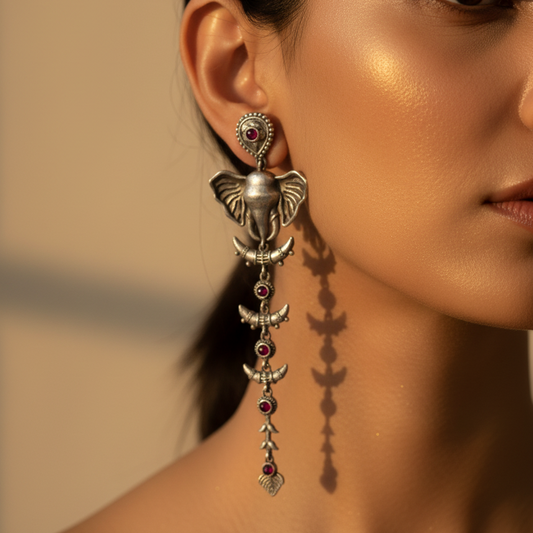 Silver Elephant Drop Earrings