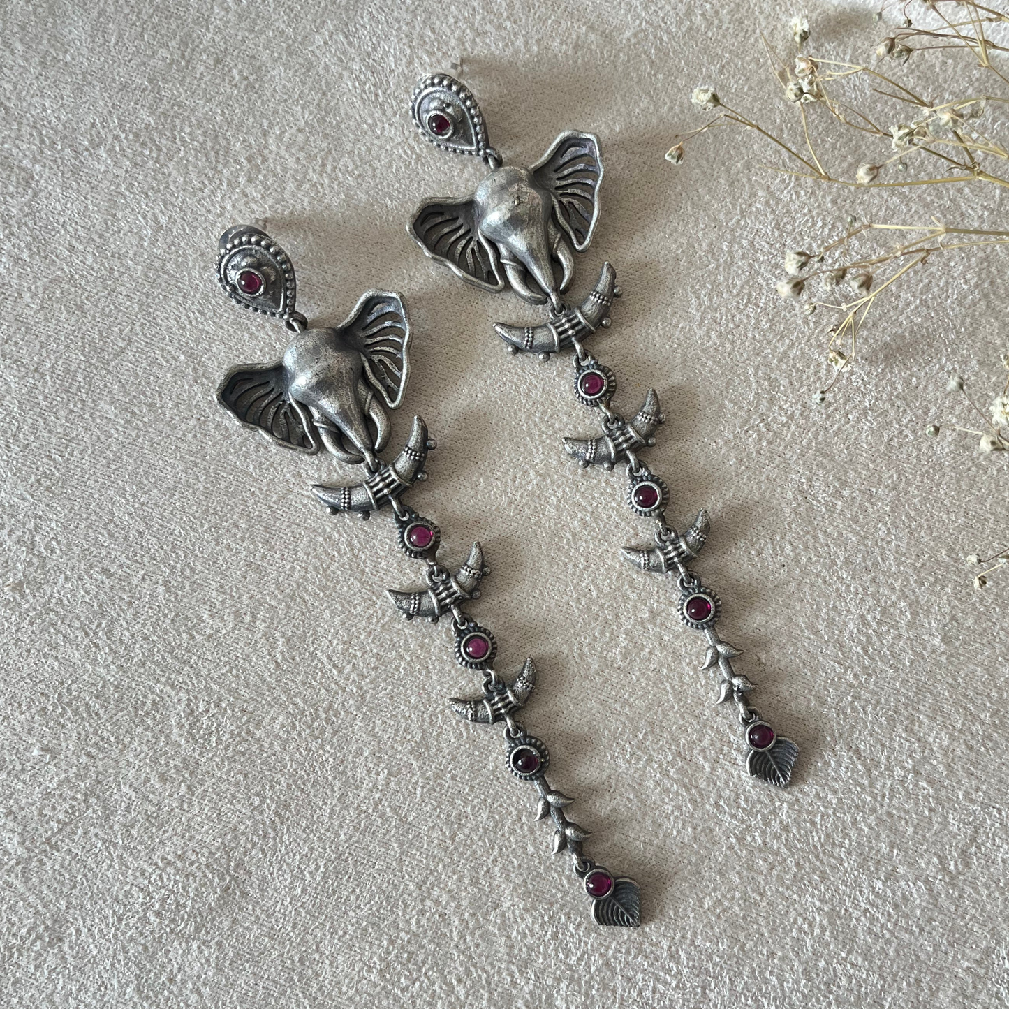 Silver Elephant Drop Earrings