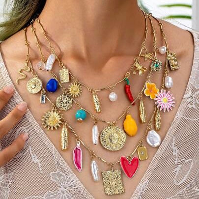 Set of 3 Multilayered Charm Necklaces