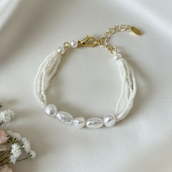 White Pearl Chain Bracelet