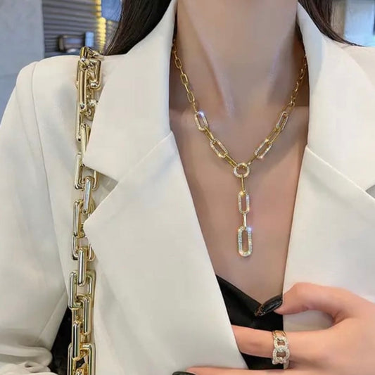 AD Studded Link Chain Necklace