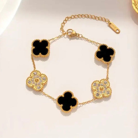 Black Diamond Clover Chain Bracelet