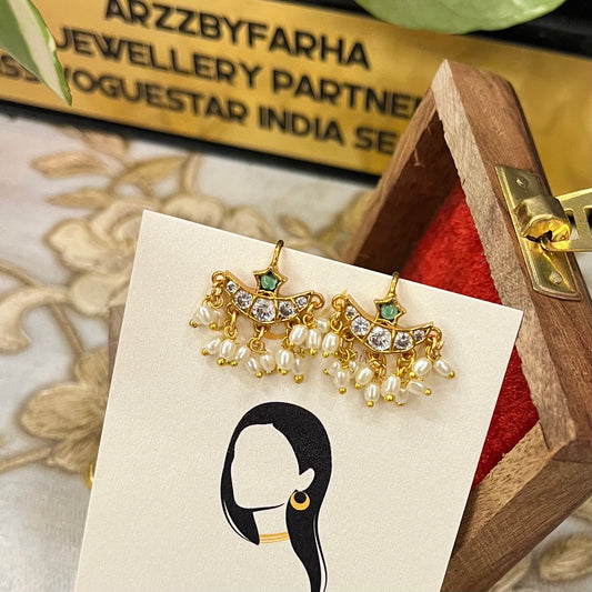 Pearl Hanging Moissanite Polki Bugadi