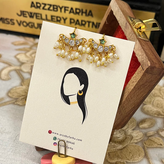 Pearl Hanging Moissanite Polki Bugadi