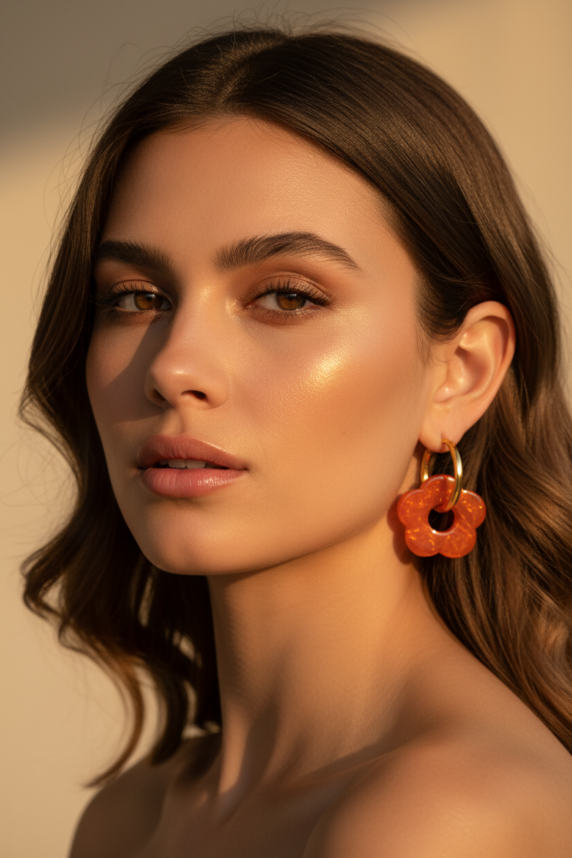 Resin Flower Gold Hoops Earring