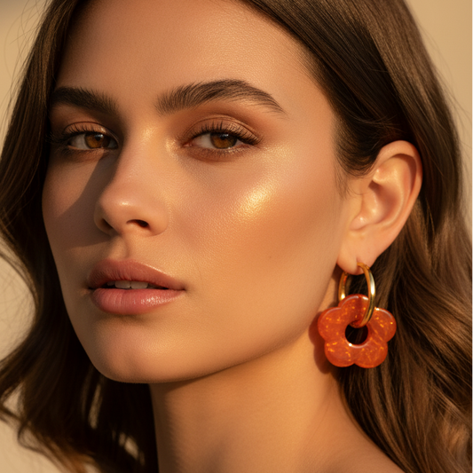 Resin Flower Gold Hoops Earring