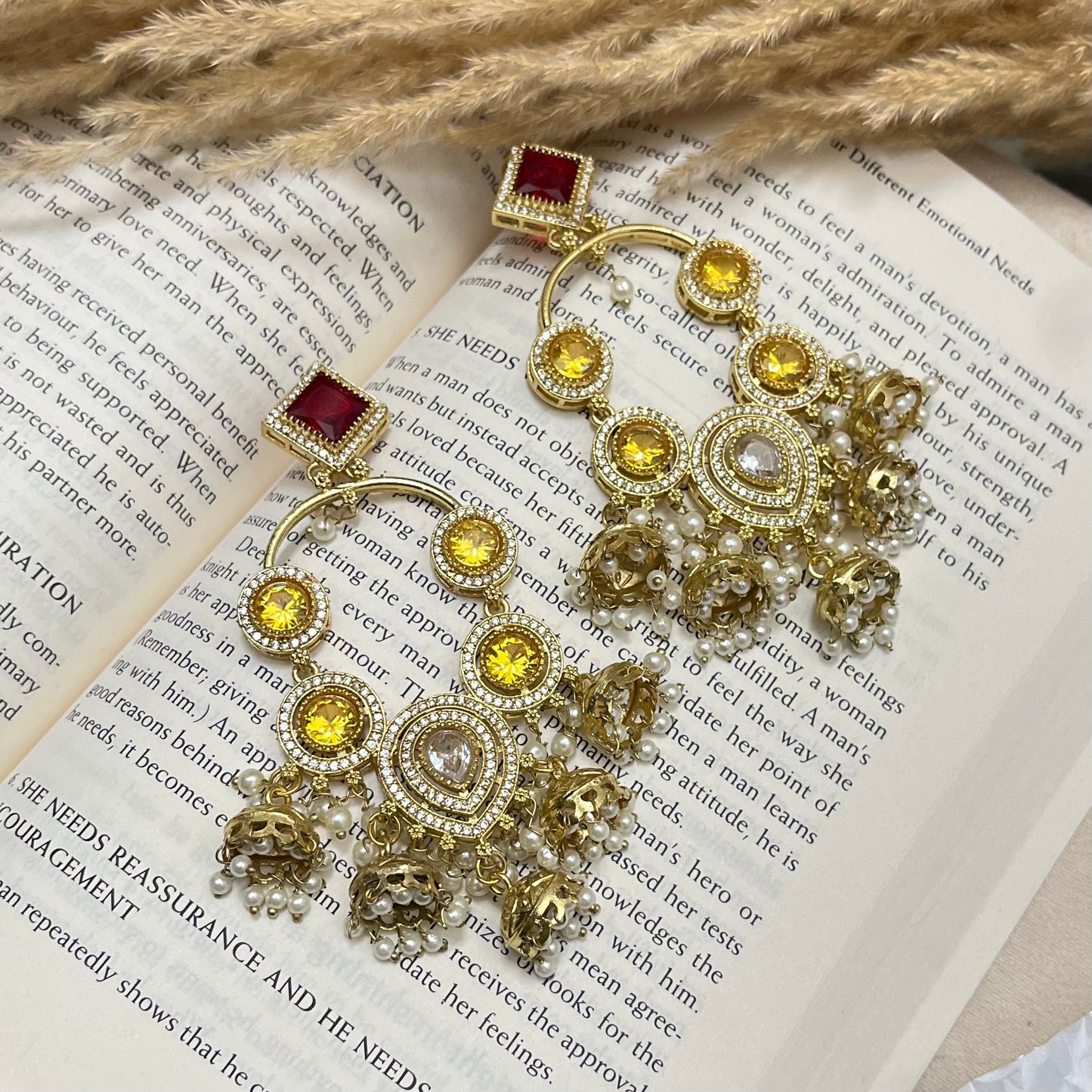 Red & Yellow Stone AD Earrings