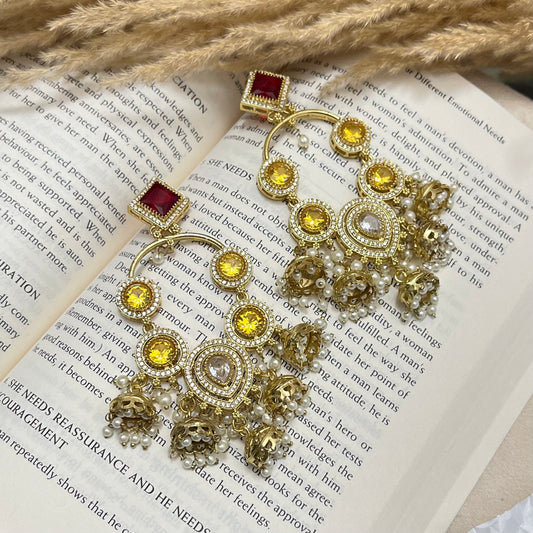 Red & Yellow Stone AD Earrings