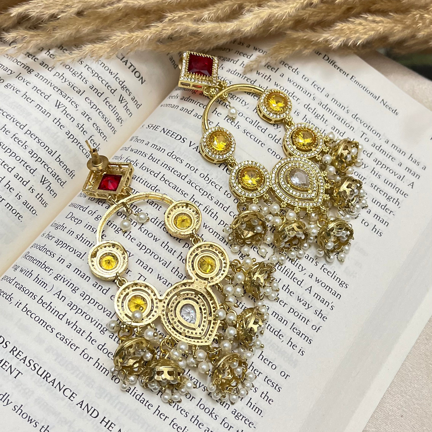 Red & Yellow Stone AD Earrings