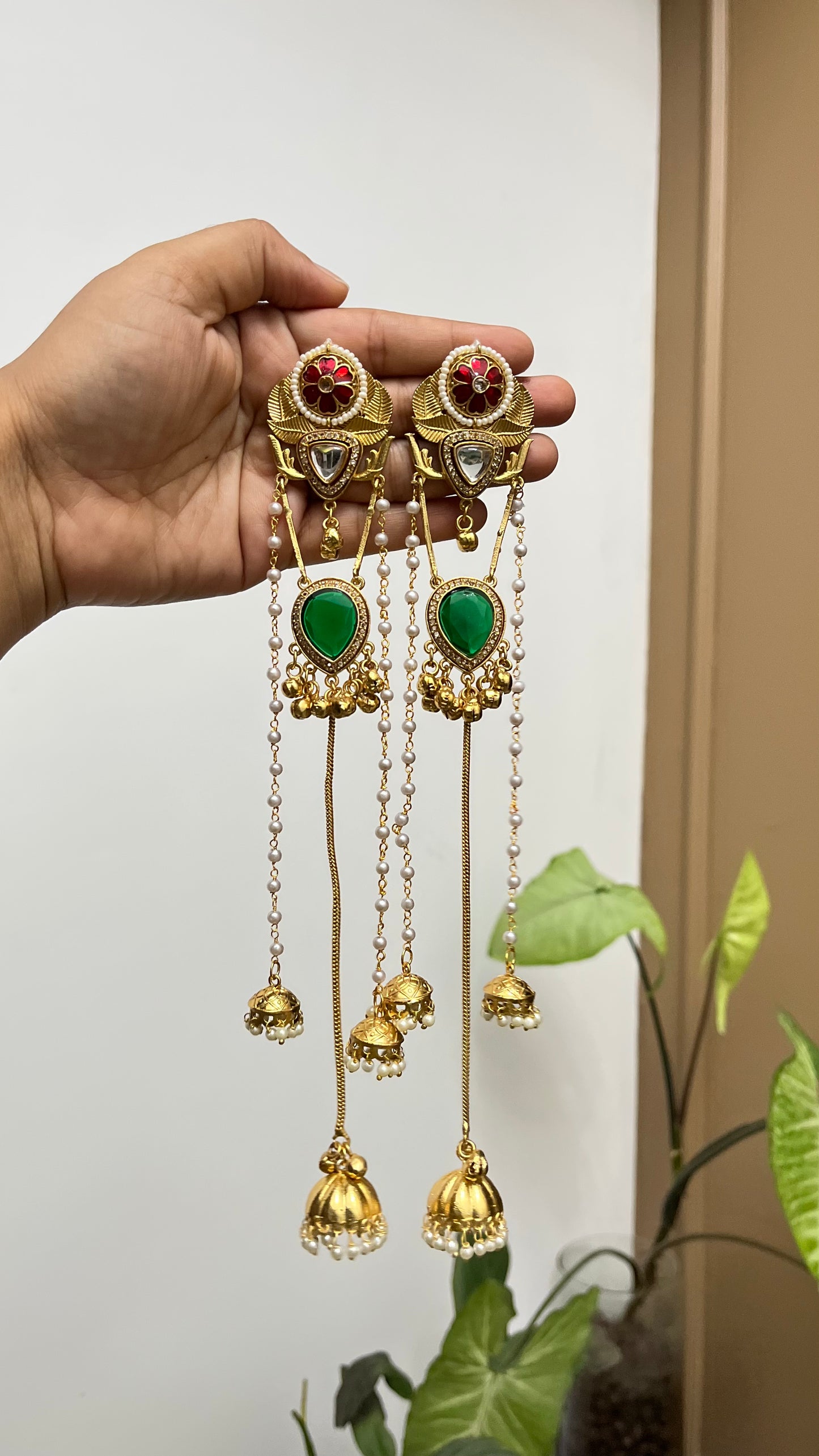 Pachi Kundan Stone Kashmiri Earrings