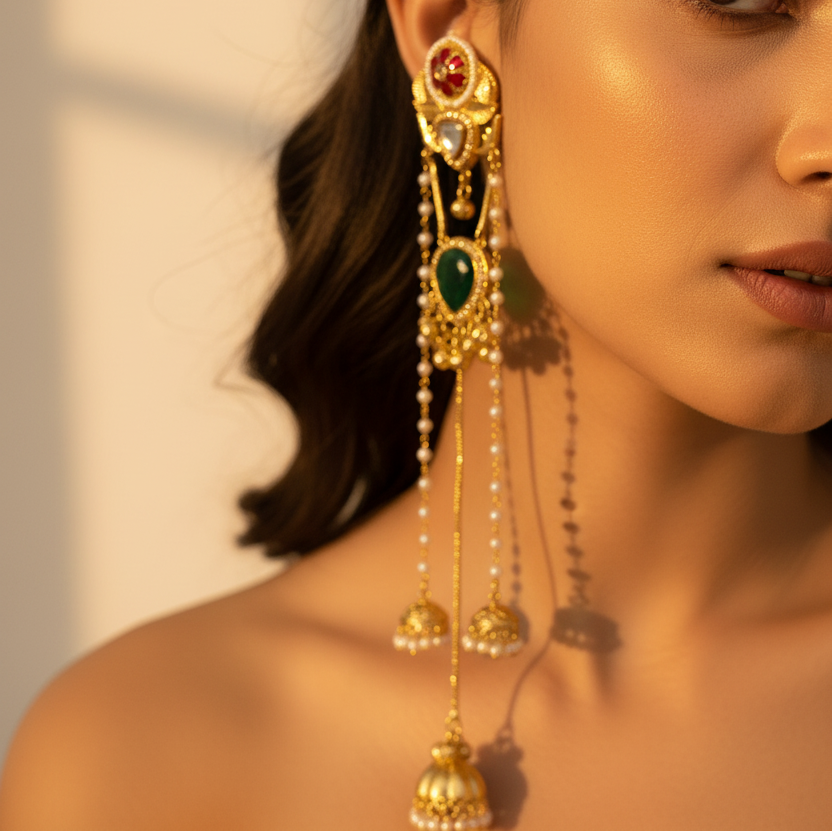 Pachi Kundan Stone Kashmiri Earrings
