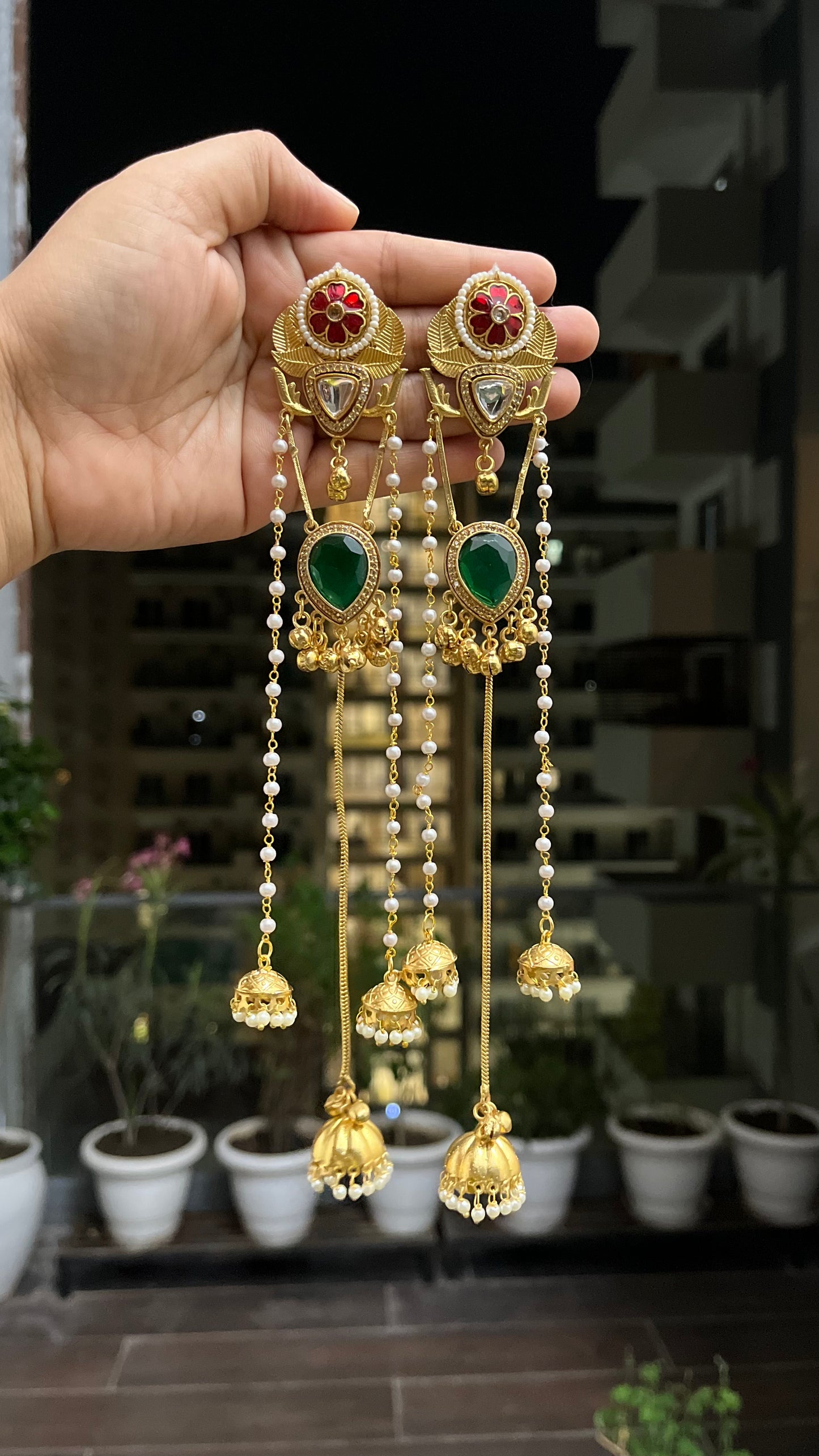 Pachi Kundan Stone Kashmiri Earrings