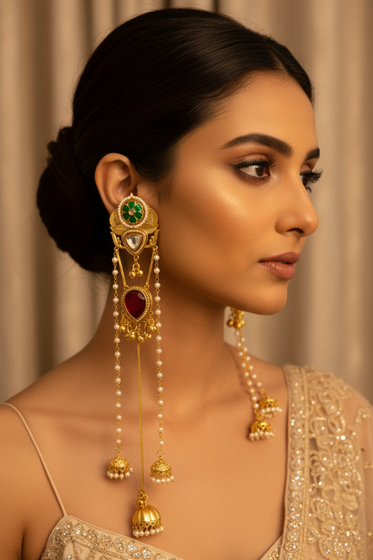 Pachi Kundan Stone Kashmiri Earrings
