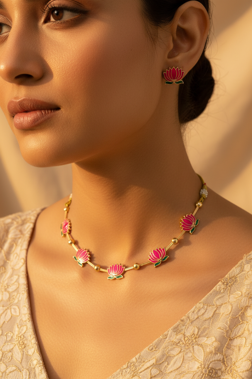 Sleek Lotus Necklace Set