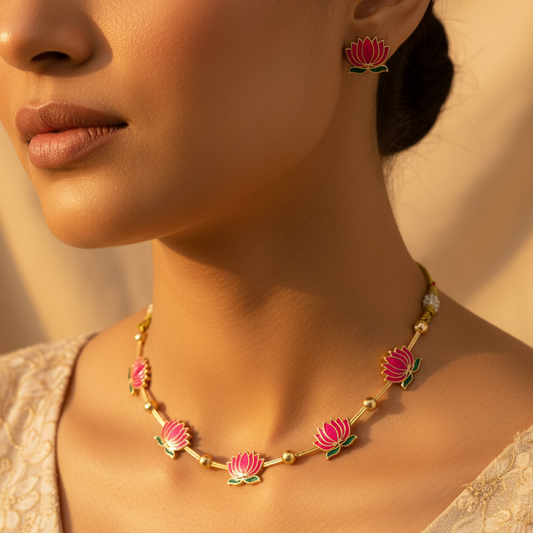 Sleek Lotus Necklace Set