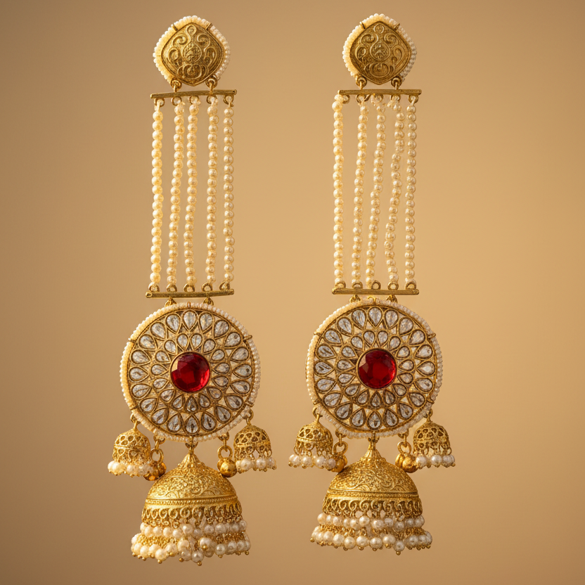 Pearl Sahara Kashmiri Jhumka Earrings