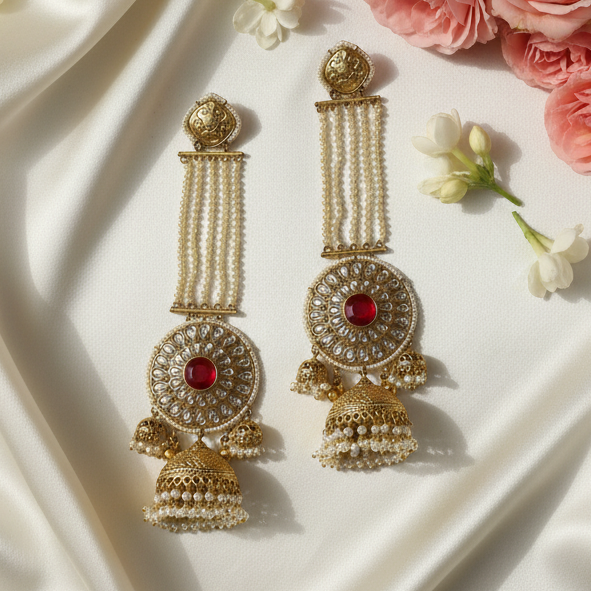 Pearl Sahara Kashmiri Jhumka Earrings