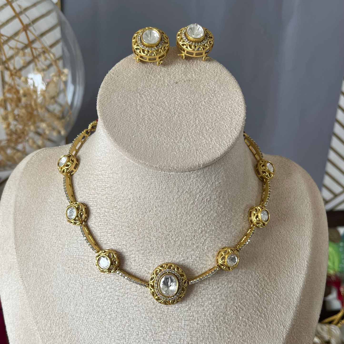 Gold Sleek Moissanite Necklace Set