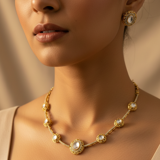 Gold Sleek Moissanite Necklace Set