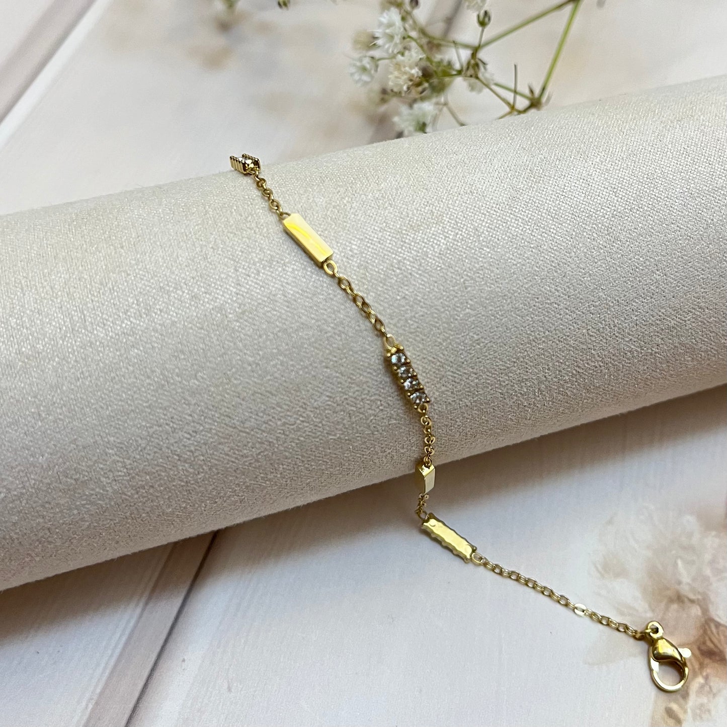 AD Studded Gold Chain Bracelet