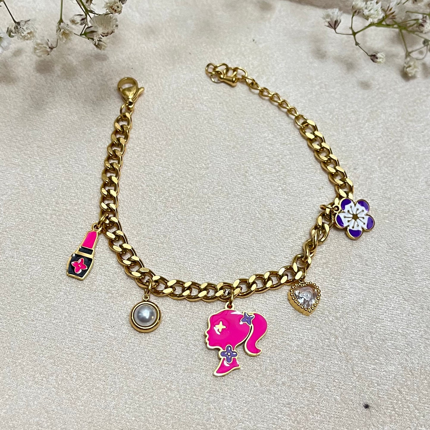 Pink Doll Charm Chain Bracelet