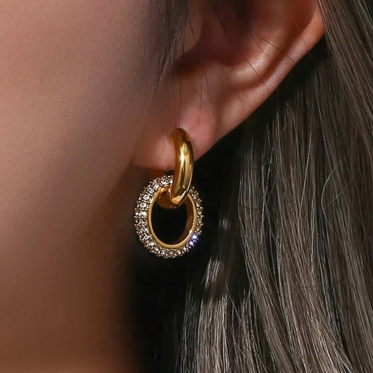 Gold Zircon Hoops Earrings
