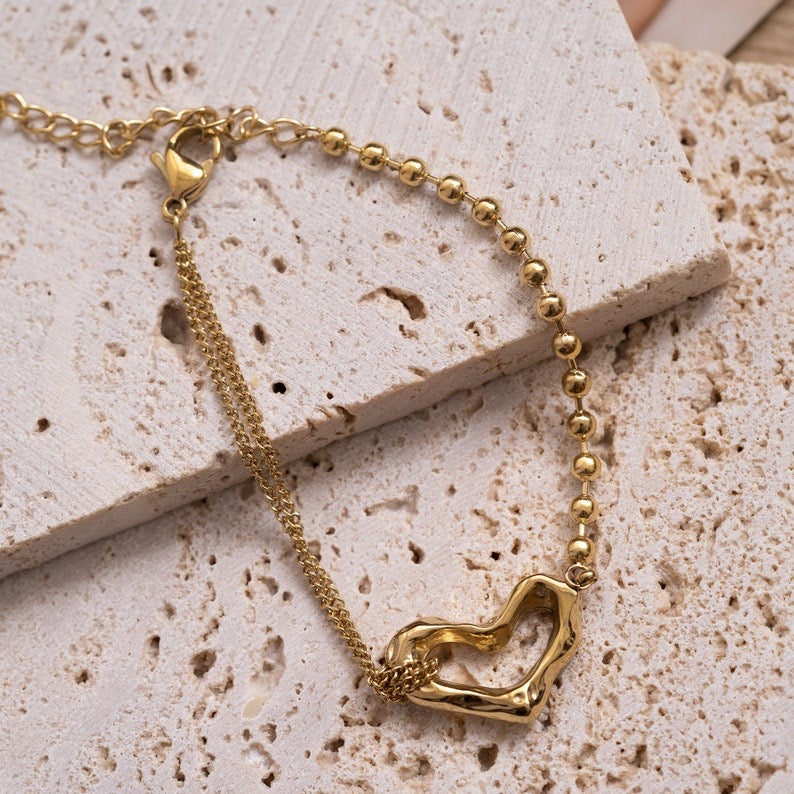 Gold Heart Chain Bracelet