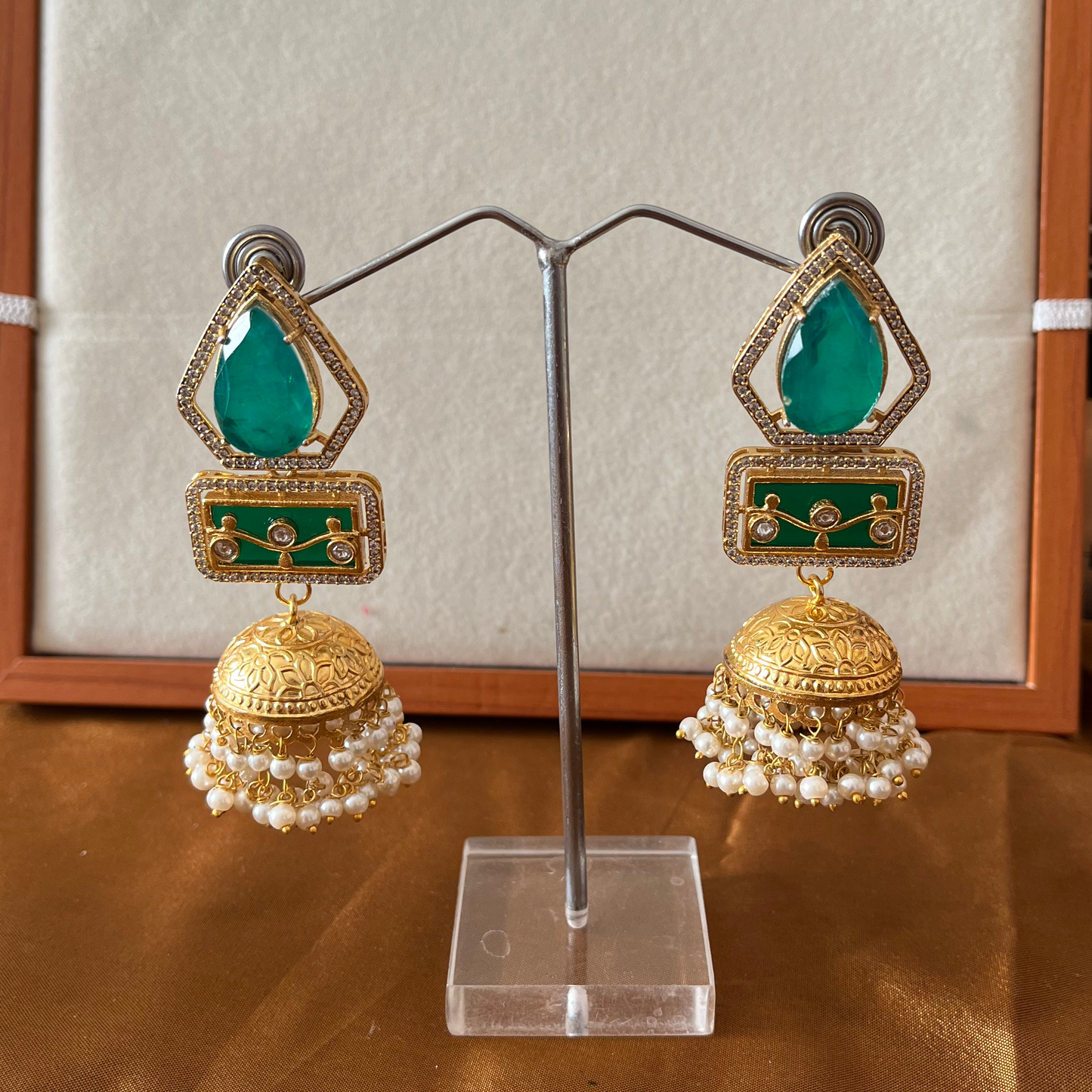 Doublet Stone Jhumka Earrings