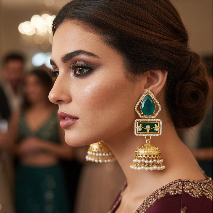 Doublet Stone Jhumka Earrings