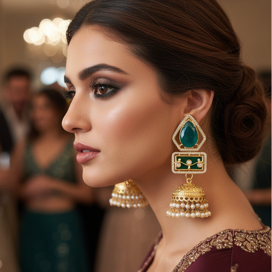 Doublet Stone Jhumka Earrings