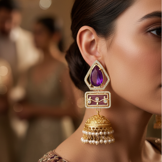 Doublet Stone Jhumka Earrings