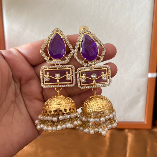 Doublet Stone Jhumka Earrings