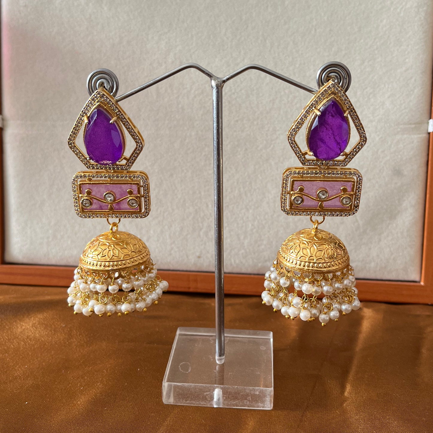Doublet Stone Jhumka Earrings